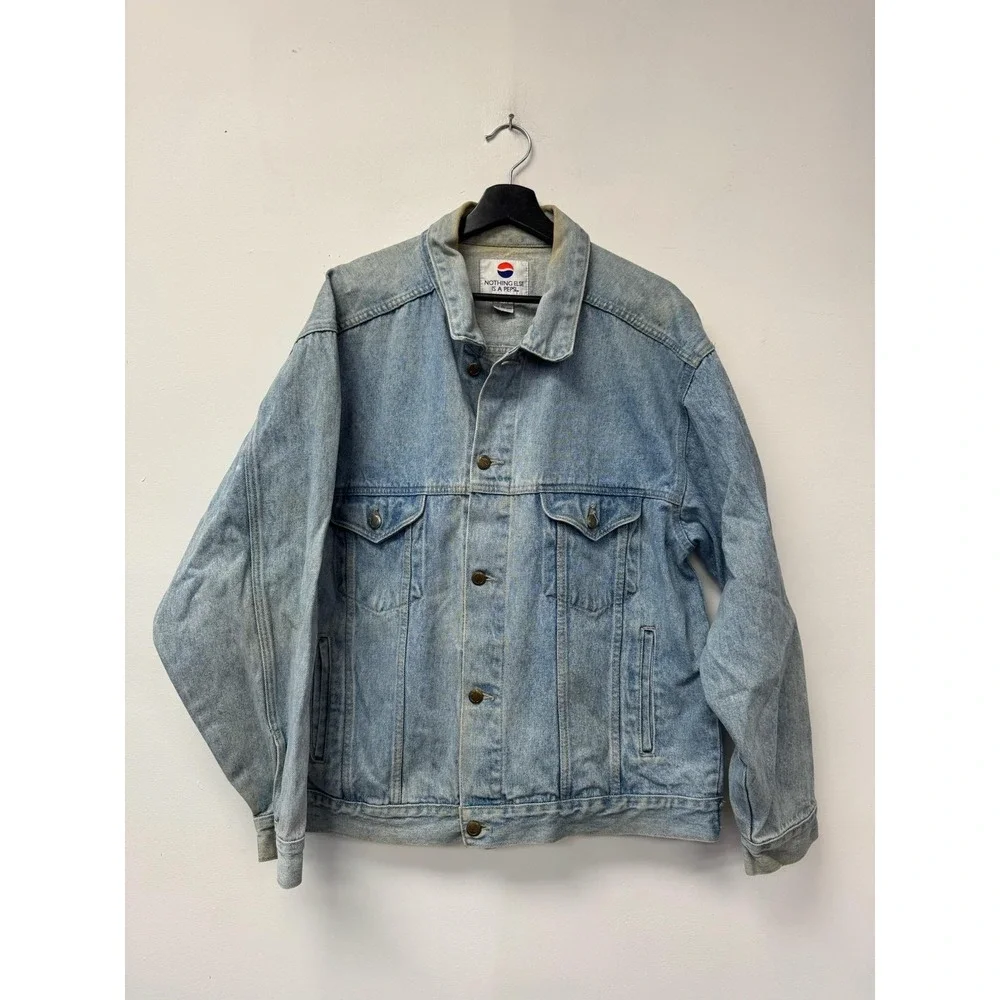 Vintage Pepsi Jacket Mens Large Blue Denim Wolf‎ Western Bomber Back Patch 90s